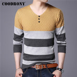 COODRONY Brand Sweater Men Casual Striped Button V-Neck Pull Homme Autumn Winter Cotton Pullover Men Jersey Knitwear Shirt C1008
